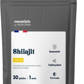 Shilajit Pure 500mg, 50% Acides Fulviques, Complément Naturel pour l’Immunité & Cognition, 30 Gélules, Cure de 1 mois, Fabriqué en France, Essentials by Novoma